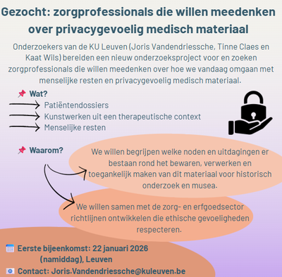 Gezocht: zorgprofessionals voor nodenbevraging rond privacygevoelig medisch materiaal